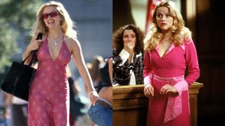 elle woods walking in the street and elle woods during the final court scene in the movie legally blonde