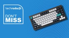 Keychron Q3 Max keyboard against a blue TechRadar deals background