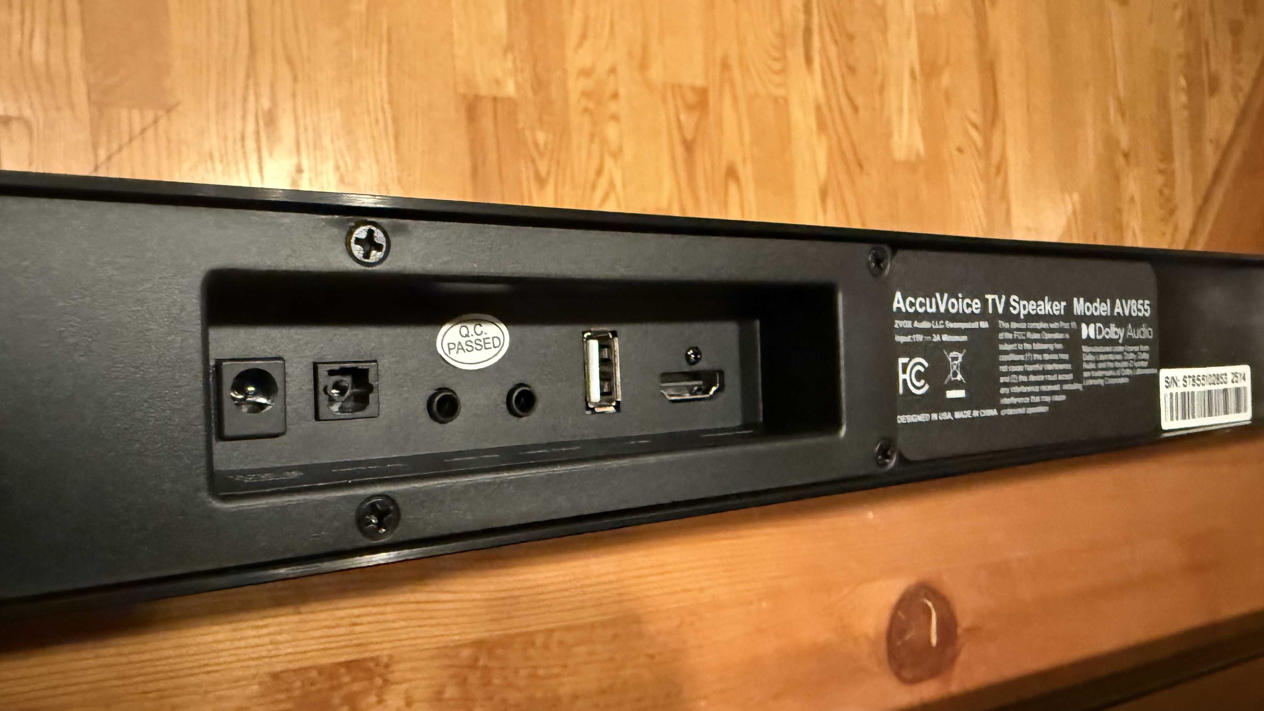 The ports on the Zvox AccuVoice AV855 soundbar