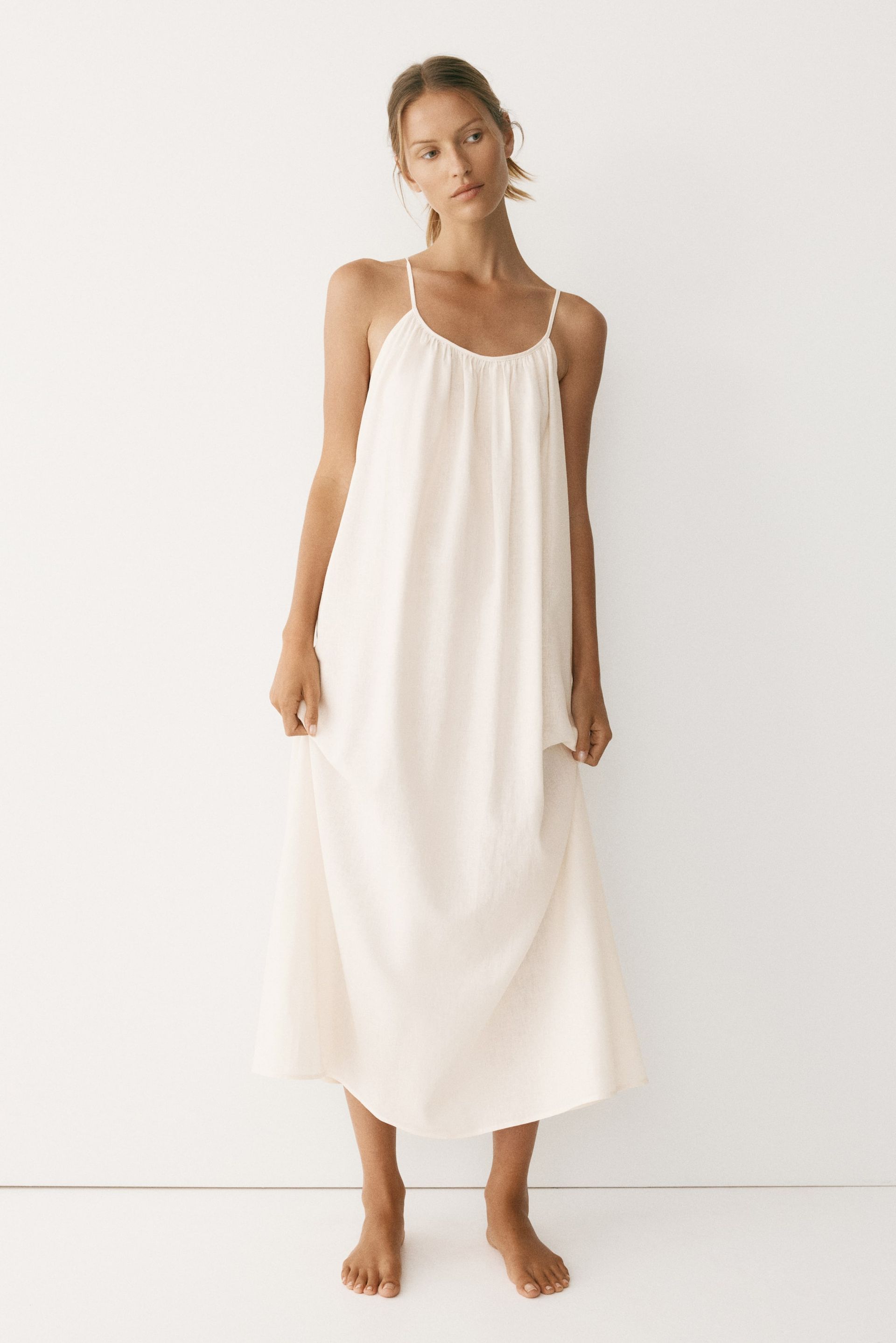 Linen-Blend Throw-On Dress