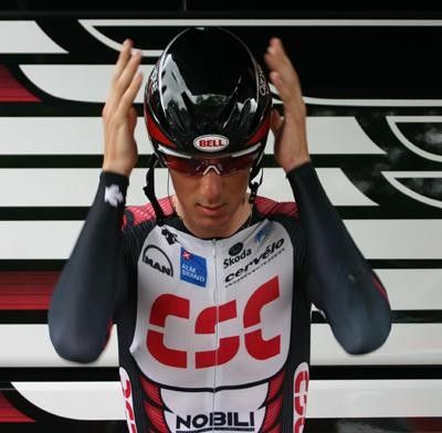A CSC rider gets ready for his launch.