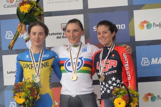 The podium: Anna Solovey (Ukraine), Lisa Brennauer (Germany) and Evelyn Stevens (USA)