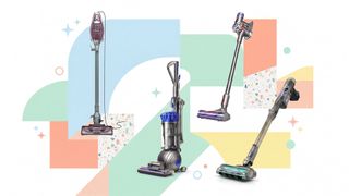 A selection of Dyson and Shark vacuum cleaners.