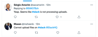 Twitter users reporting Slack issues