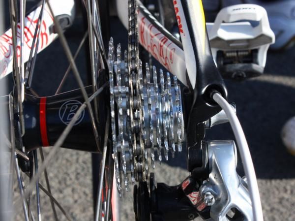 Team Radioshack opted for SRAM's more open PG-1070 cassette in case of mud.