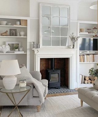 Arada stove in living room with Scandi style influenced decor