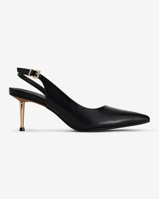 Express, Shiny Gold Heel Slingback Pumps