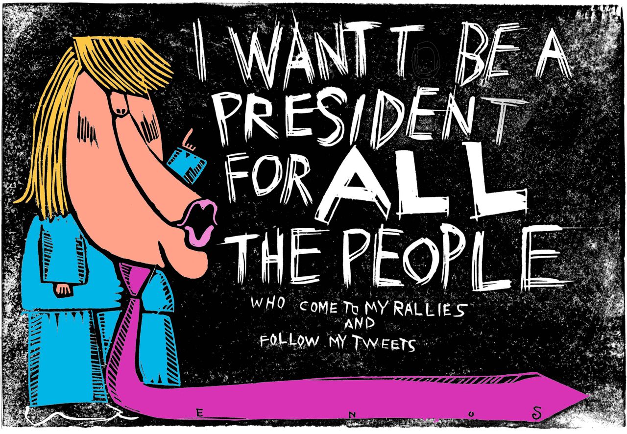 Political cartoon U.S. Donald Trump POTUS tweets