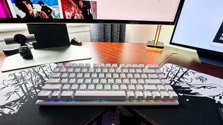 Alienware Pro Keyboard with RGB lighting on.