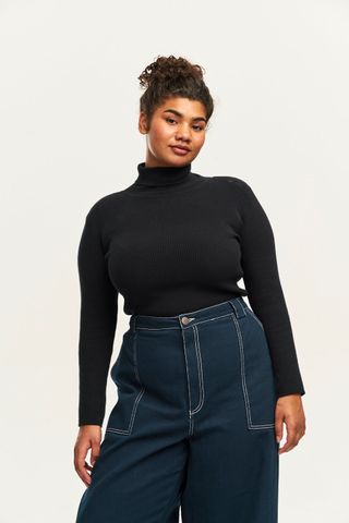 Aiden Roll Neck Top: Organic Cotton Knit - Black