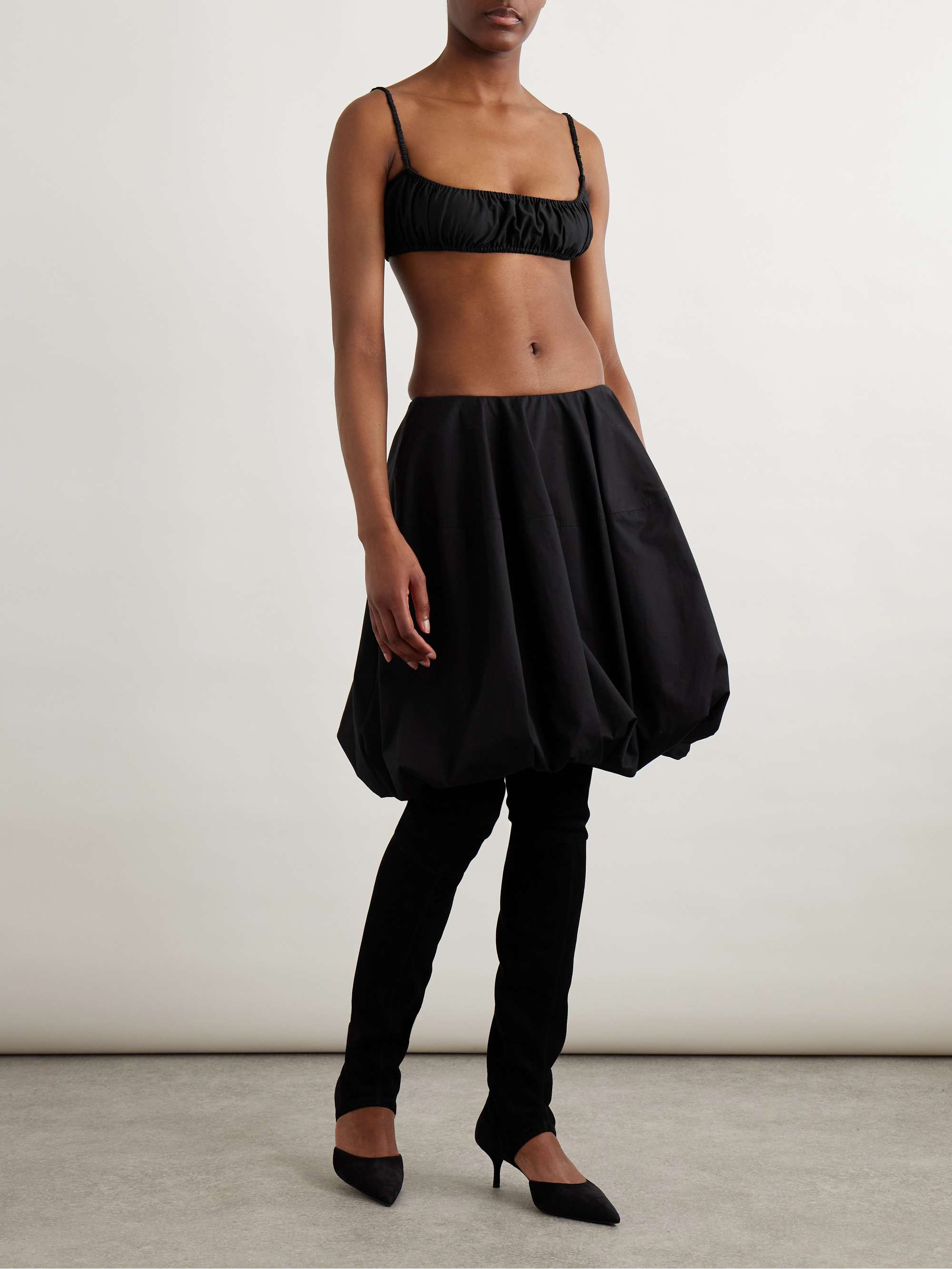 Gathered Cotton-Poplin Mini Skirt