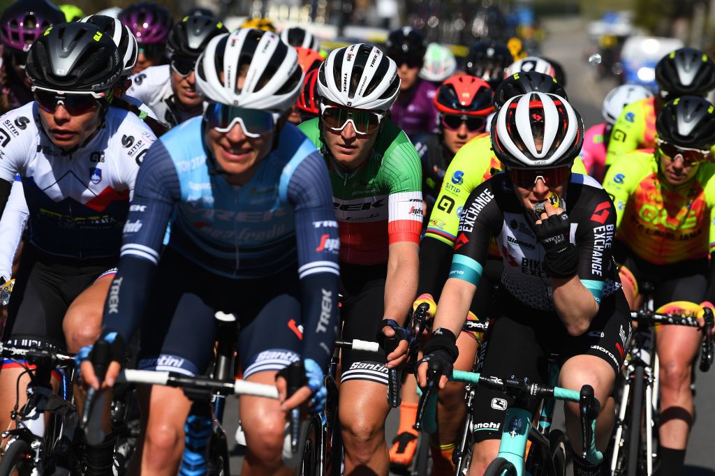 CITTIGLIO ITALY MARCH 21 Elisa Longo Borghini of Italy and Team Trek Segafredo Amanda Spratt of Australia and Team BikeExchange during the 45th Trofeo Alfredo BindaComune di Cittiglio 2021 Womens Elite a 1418km stage from Cocquio Trevisago to Cittiglio 257m Feeding Feed Zone TrBinda UCIWWT on March 21 2021 in Cittiglio Italy Photo by Tim de WaeleGetty Images