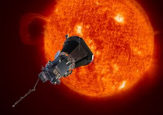 An artist's illustration of NASA's Parker Solar Probe spacecraft, formerly known as Solar Probe Plus, studying the sun. The mission is scheduled to launch in July 2018.