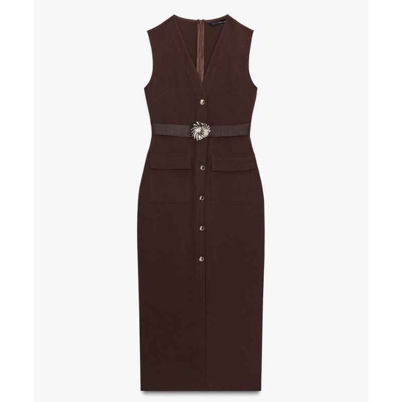 Zara , Belted Crepe Midi Dress