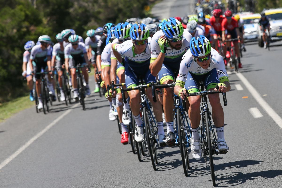 The Orica-GreenEdge team at the front