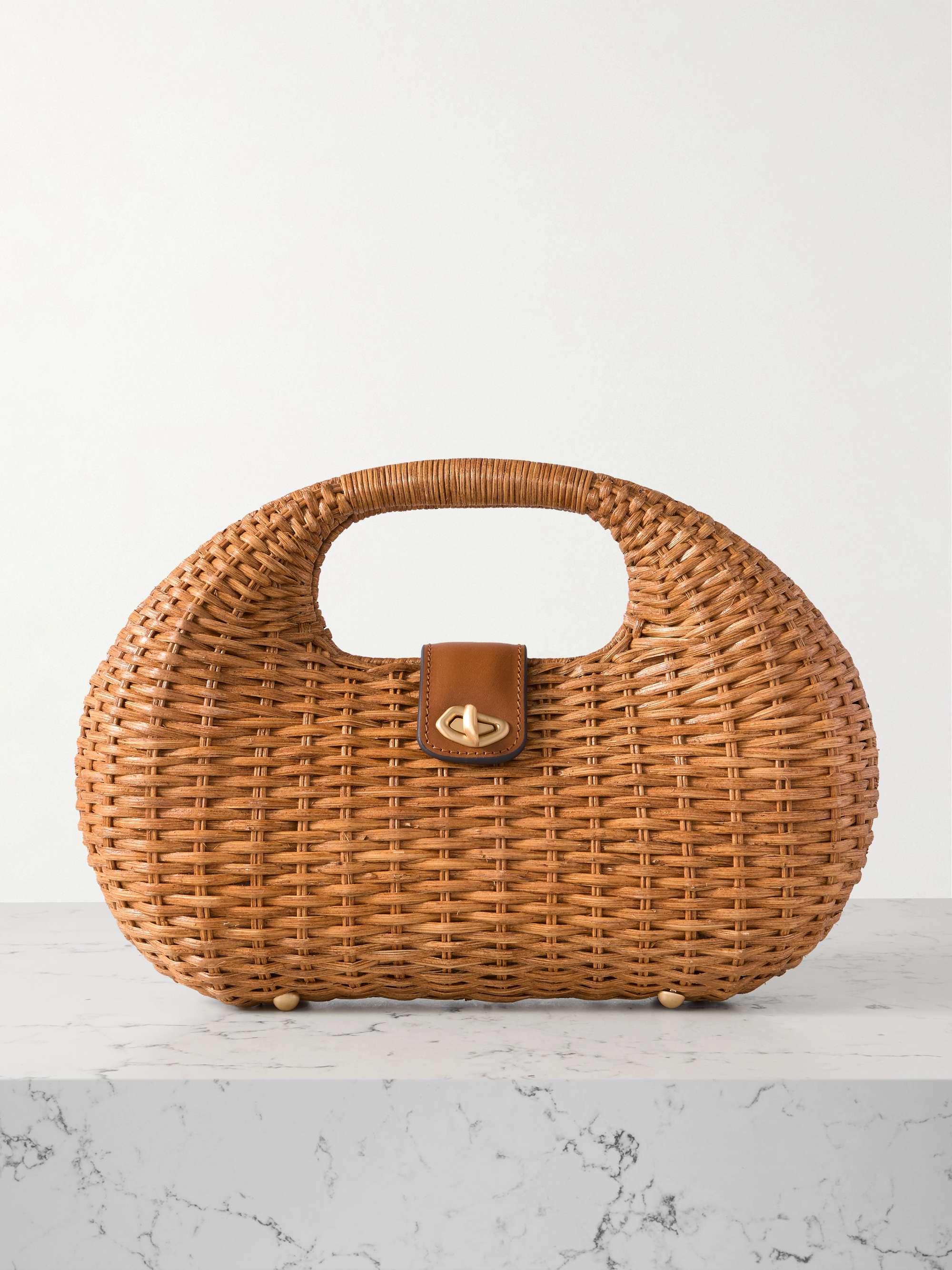 Lydia Leather-Trimmed Rattan Tote