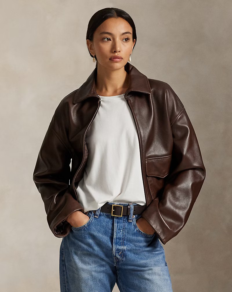 ralph lauren, Cropped Leather Bomber Jacket