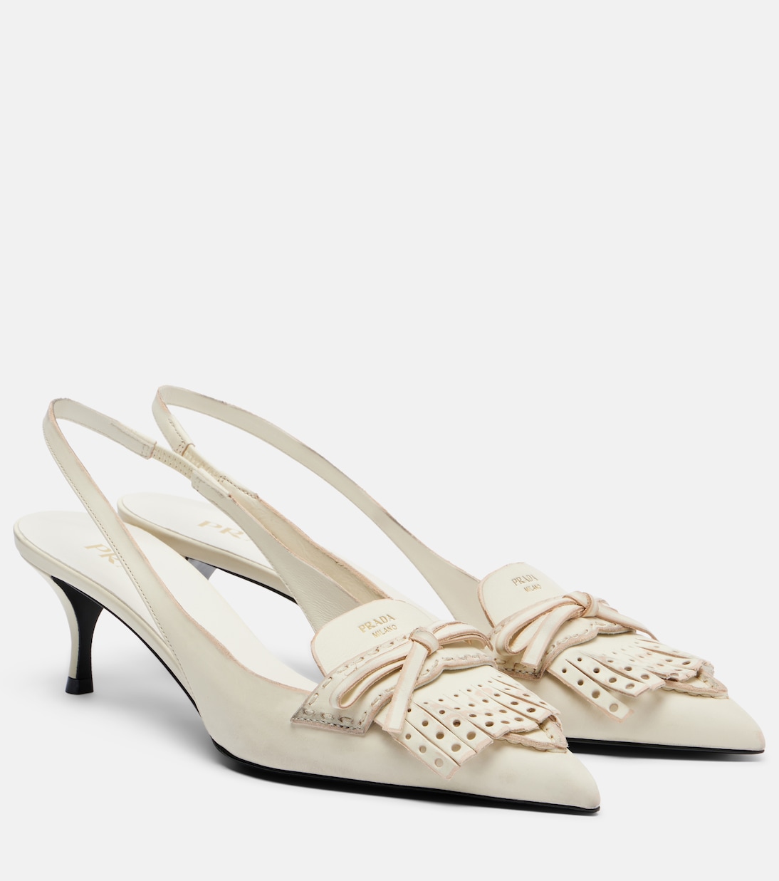 Bow-Detail Leather Slingback Pumps in White - Prada