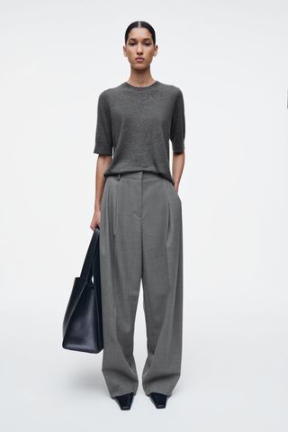 Relaxed Twill Wide-Leg Pants