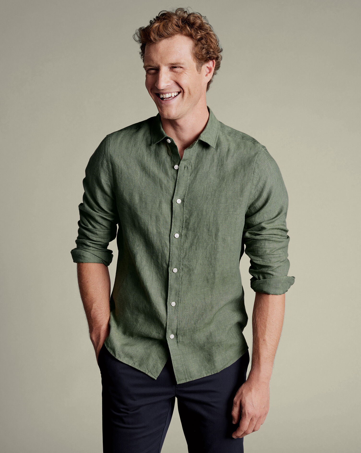 Pure Linen Shirt - Olive Green