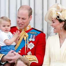 london, united kingdom june 08 embargoed for publication in uk newspapers until 24 hours after create date and time prince william, duke of cambridge, catherine, duchess of cambridge and prince louis of cambridge stand on the balcony of buckingham palace during trooping the colour, the queens annual birthday parade, on june 8, 2019 in london, england the annual ceremony involving over 1400 guardsmen and cavalry, is believed to have first been performed during the reign of king charles ii the parade marks the official birthday of the sovereign, although the queens actual birthday is on april 21st photo by max mumbyindigogetty images