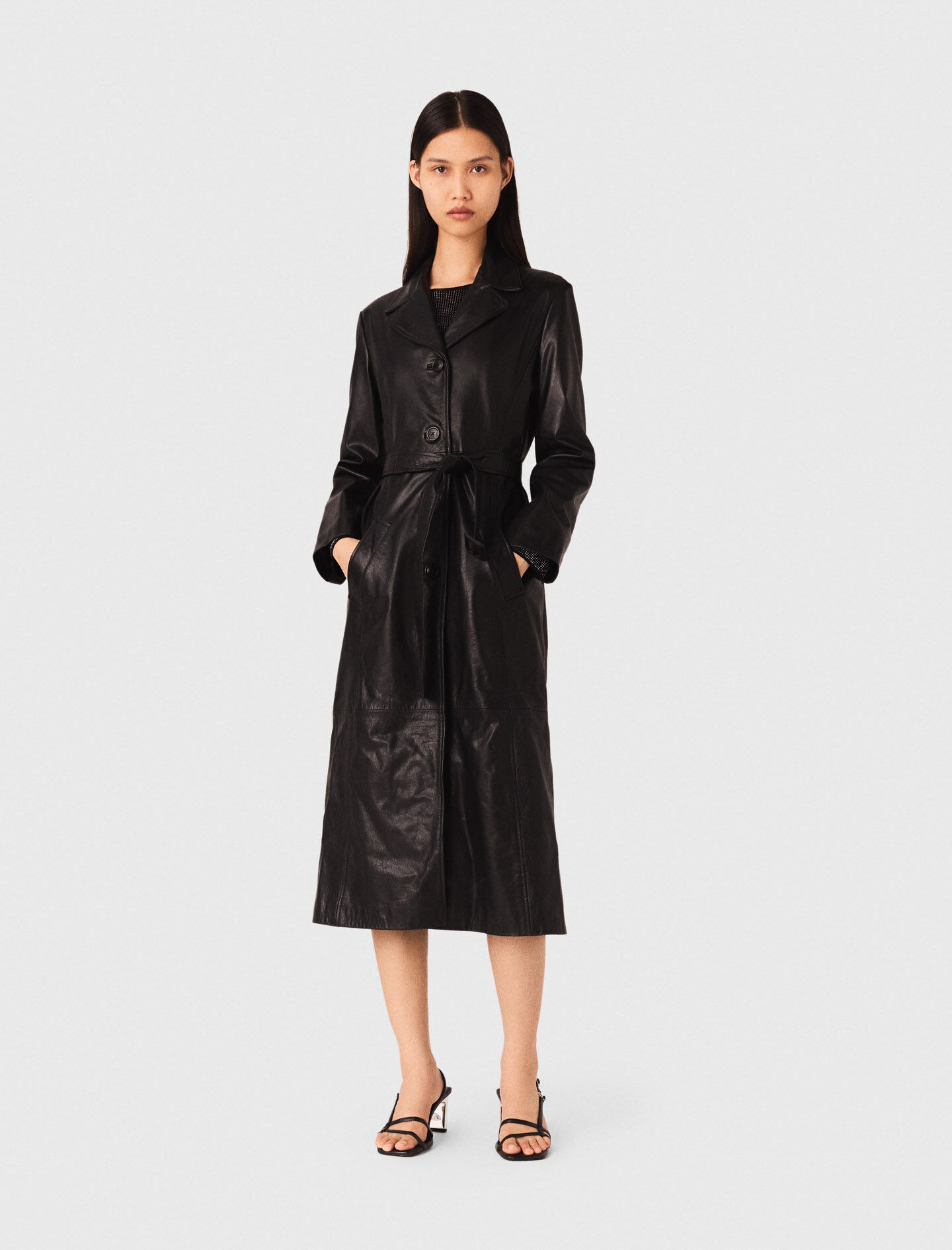 Long Leather Trench Coat
