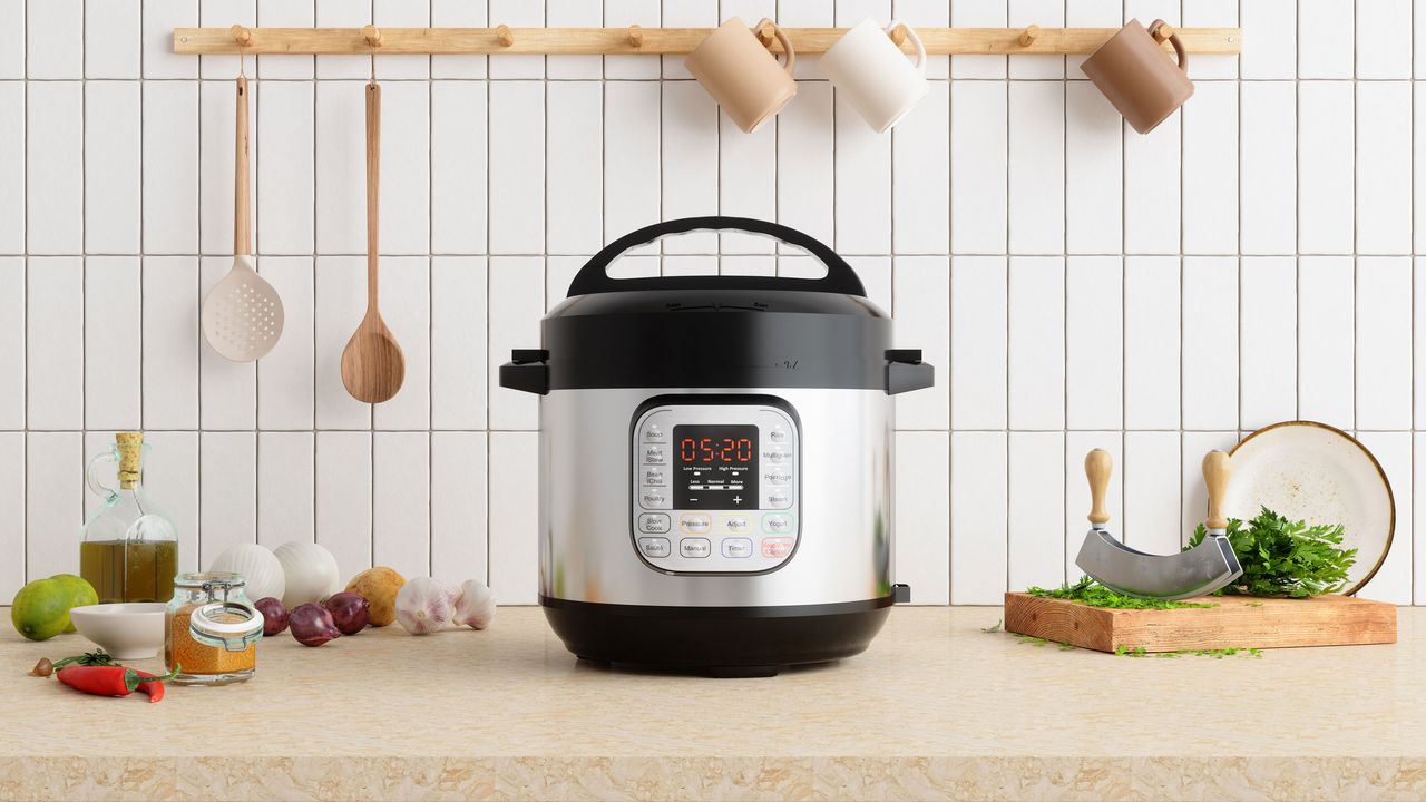 Rice cooker on kitchen countertop