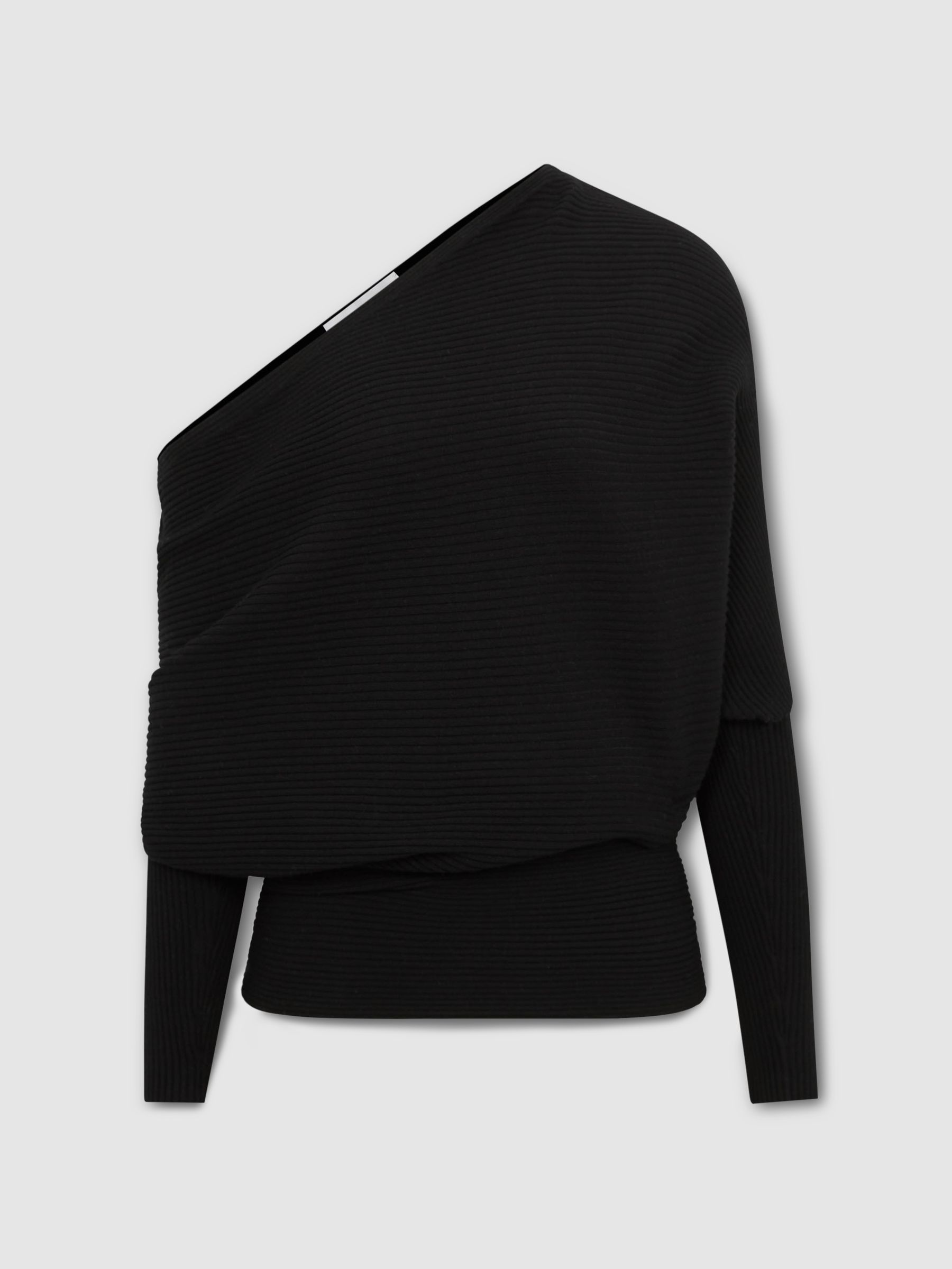 Asymmetric Drape Knitted Top in Black