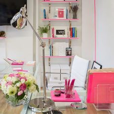 Room, Interior design, Pink, Furniture, Shelving, Home, Shelf, Interior design, House, Peach, 