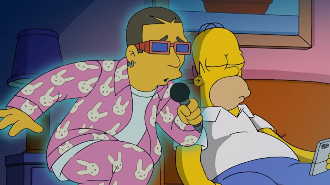 Bad Bunny singing to a sleeping Homer in The Simpsons