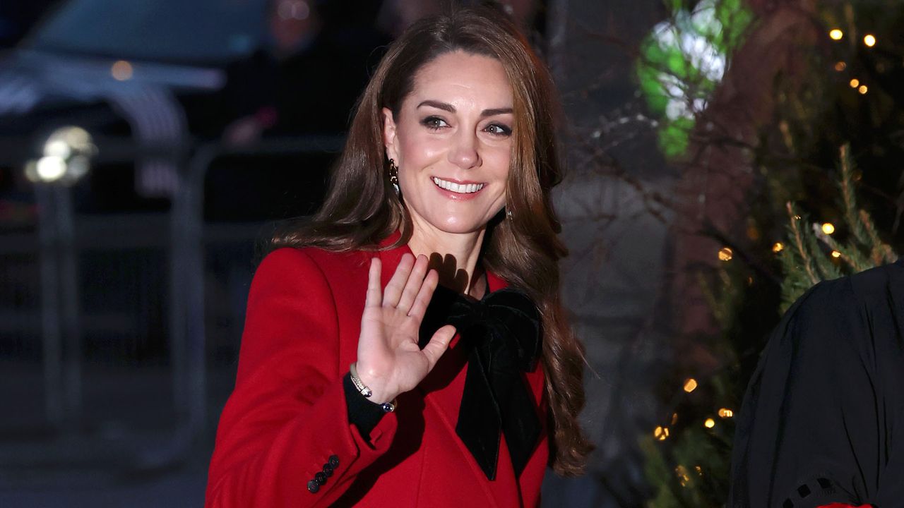 Kate Middleton wearing an all-red outfit at the &quot;Together At Christmas&quot; Carol Service at Westminster Abbey.