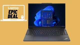  Lenovo ThinkPad E16 Gen 1 against orange background