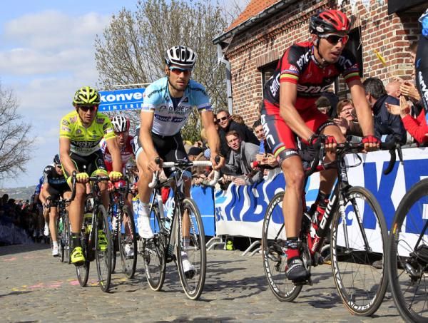 Ballan, Boonen and Pozzato in the moments before their breakaway at the Tour of Flanders