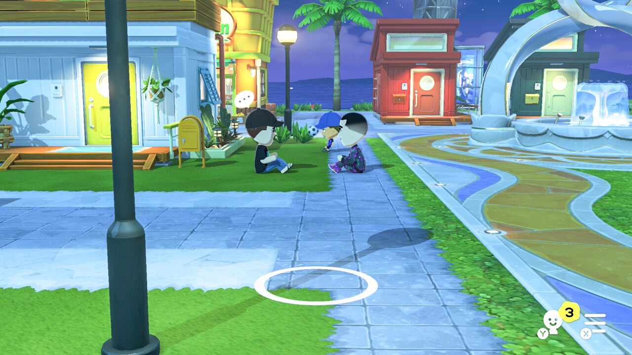 A group of Miis sitting on the floor talking amongst themselves in Tomodachi Life: Living the Dream