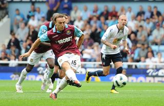 West Ham's Mark Noble scores a penalty against Bolton in 2010