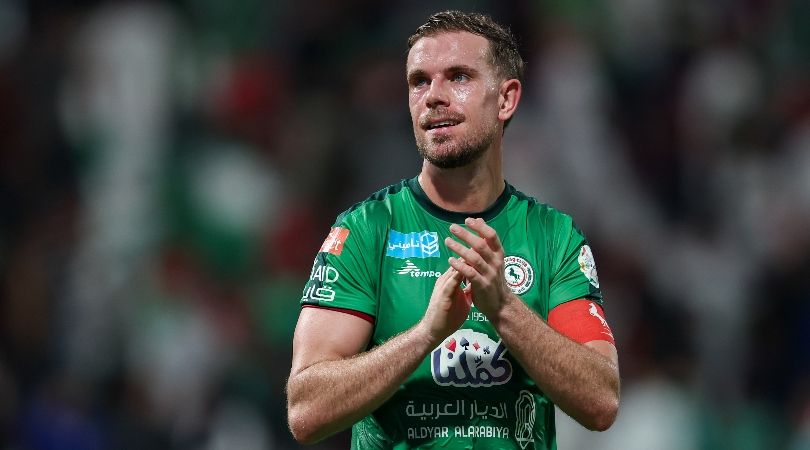 Jordan Henderson applauds after a game for Al-Ettifaq against Al-Ittihad in November 2023.