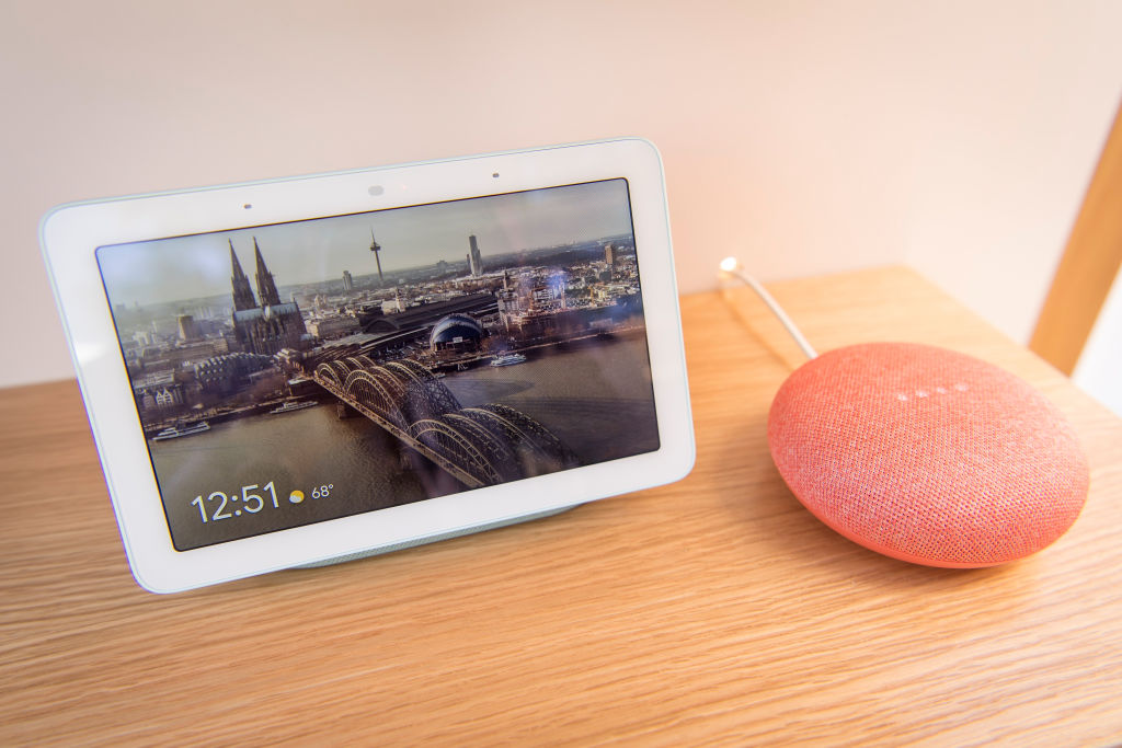 Google Nest devices sitting on a table