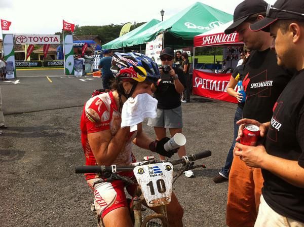 Rebecca Rusch (Specialized) cleans up after her second place