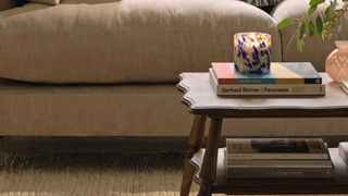 Scalloped-edge coffee table in living room