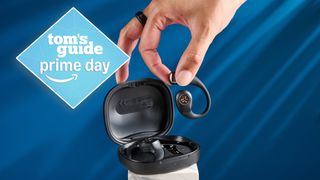 JLab Epic Open Sport Prime photographed on a blue background with a prime day badge