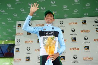 Luis Villalobos in the Best Young Rider's jersey at the Larry H. Miller Tour of Utah