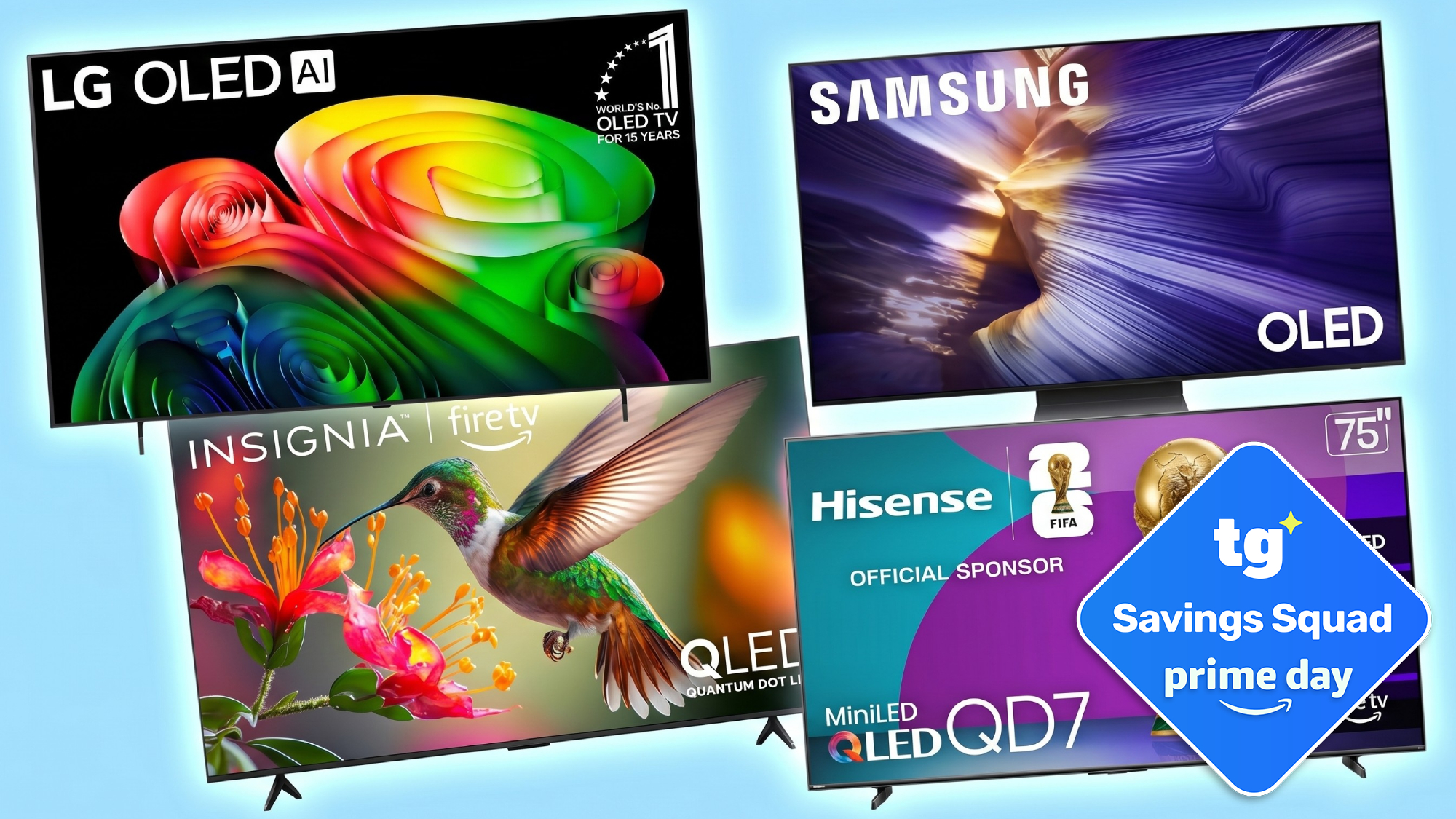 Collage of TVs on sale for Prime Day
