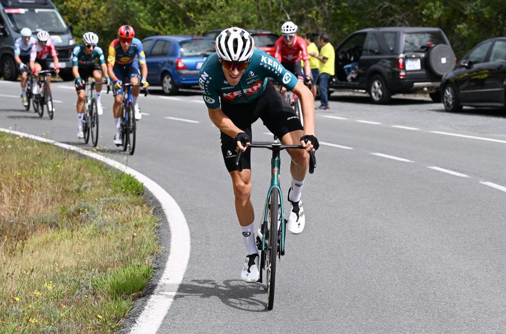 MAESTU PARQUE NATURAL DE IZKI SPAIN SEPTEMBER 05 Pablo Castrillo of Spain and Team Equipo Kern Pharma attacks during the La Vuelta 79th Tour of Spain 2024 Stage 18 a 1798km stage from VitoriaGasteiz to Maestu Parque Natural de Izki UCIWT on September 05 2024 in Maestu Parque Natural de Izki Spain Photo by Tim de WaeleGetty Images