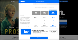 Screenshot of Stan monthly plan options
