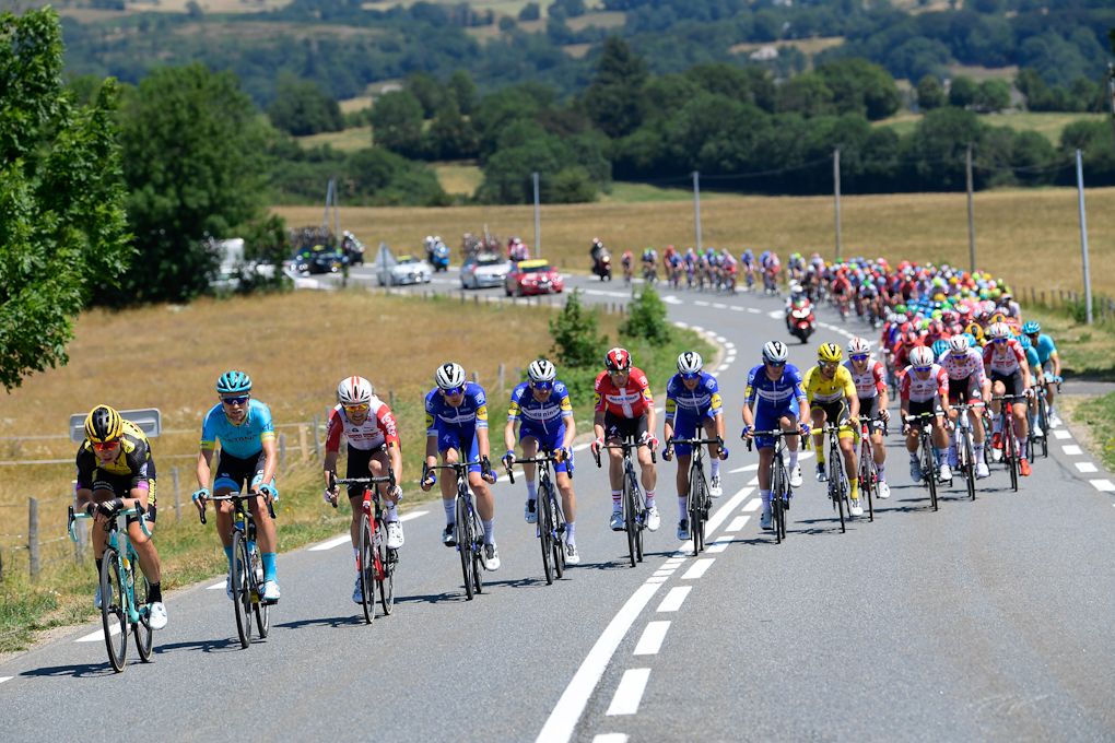 The Tour de France peloton deals with the winds during stage 10 at the Tour de France