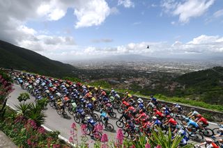 NAPLES ITALY MAY 11 A general view of the peloton climbing to the Valico di Chiunz 656m during the 106th Giro dItalia 2023 Stage 6 a 162km stage from Naples to Naples UCIWT on May 11 2023 in Naples Italy Photo by Tim de WaeleGetty Images