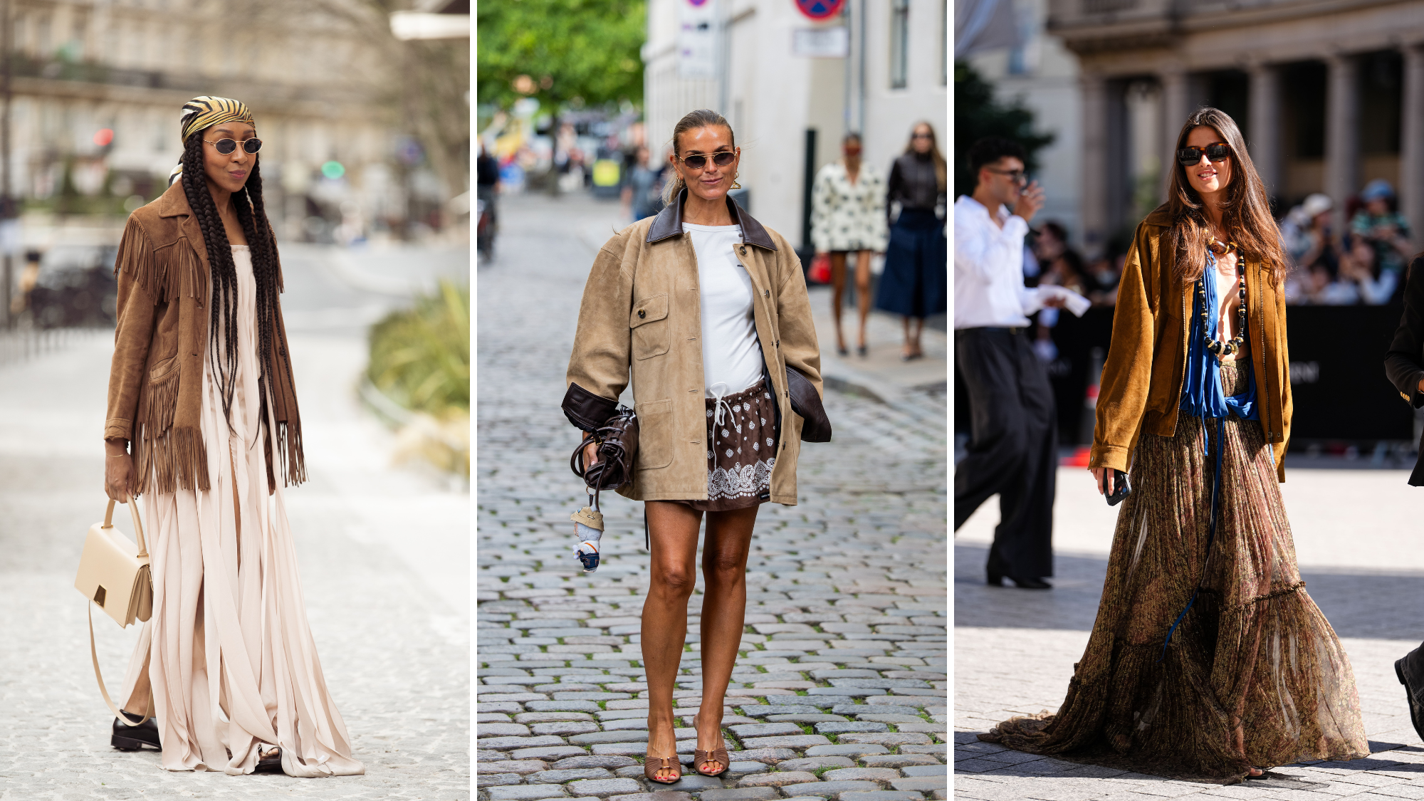 Women weaing brown suede jackets