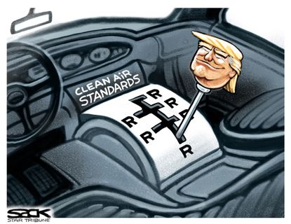 Political Cartoon U.S. Trump Clean Air Automobile