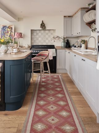 Kitchen with dark island