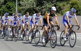 Belgian national champion Tom Boonen and his Quick Step teammates out on a training ride.